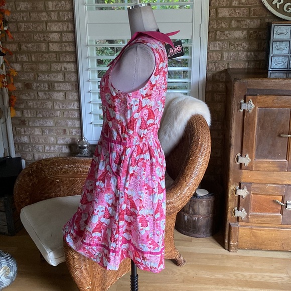 RETRO LICIOUS RETRO PIN UP ROCKABILLY GNOMES HEART SLEEVELESS DRESS XL NEW - Picture 6 of 10